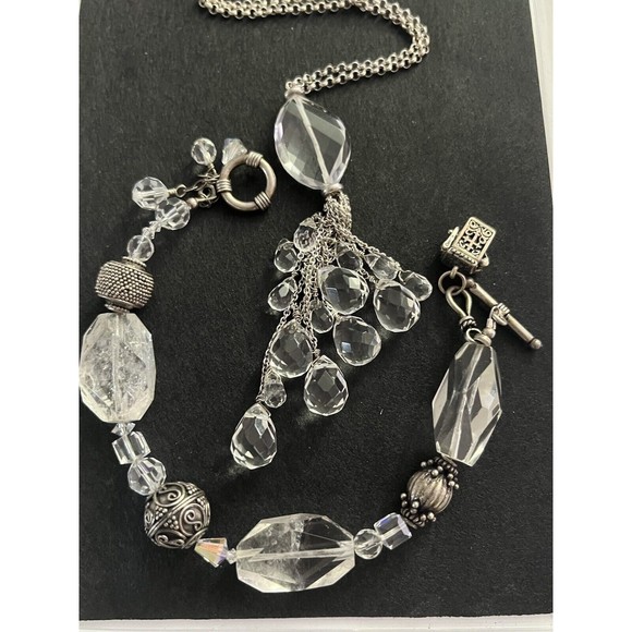 STERLING SILVER Crystal Rock NECKLACE 23” W/Bracelet 7.5” Set - Picture 6 of 16